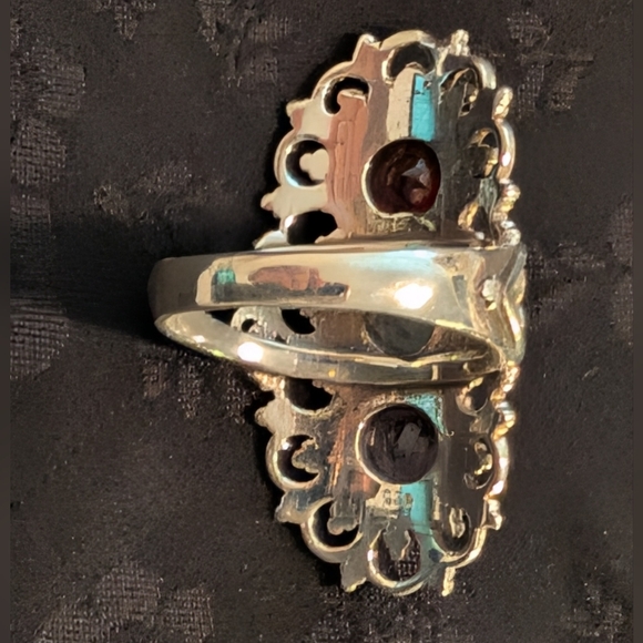 Sterling Silver Amethyst Blue Topaz Garnet Statement Ring Size 6 - Picture 6 of 9